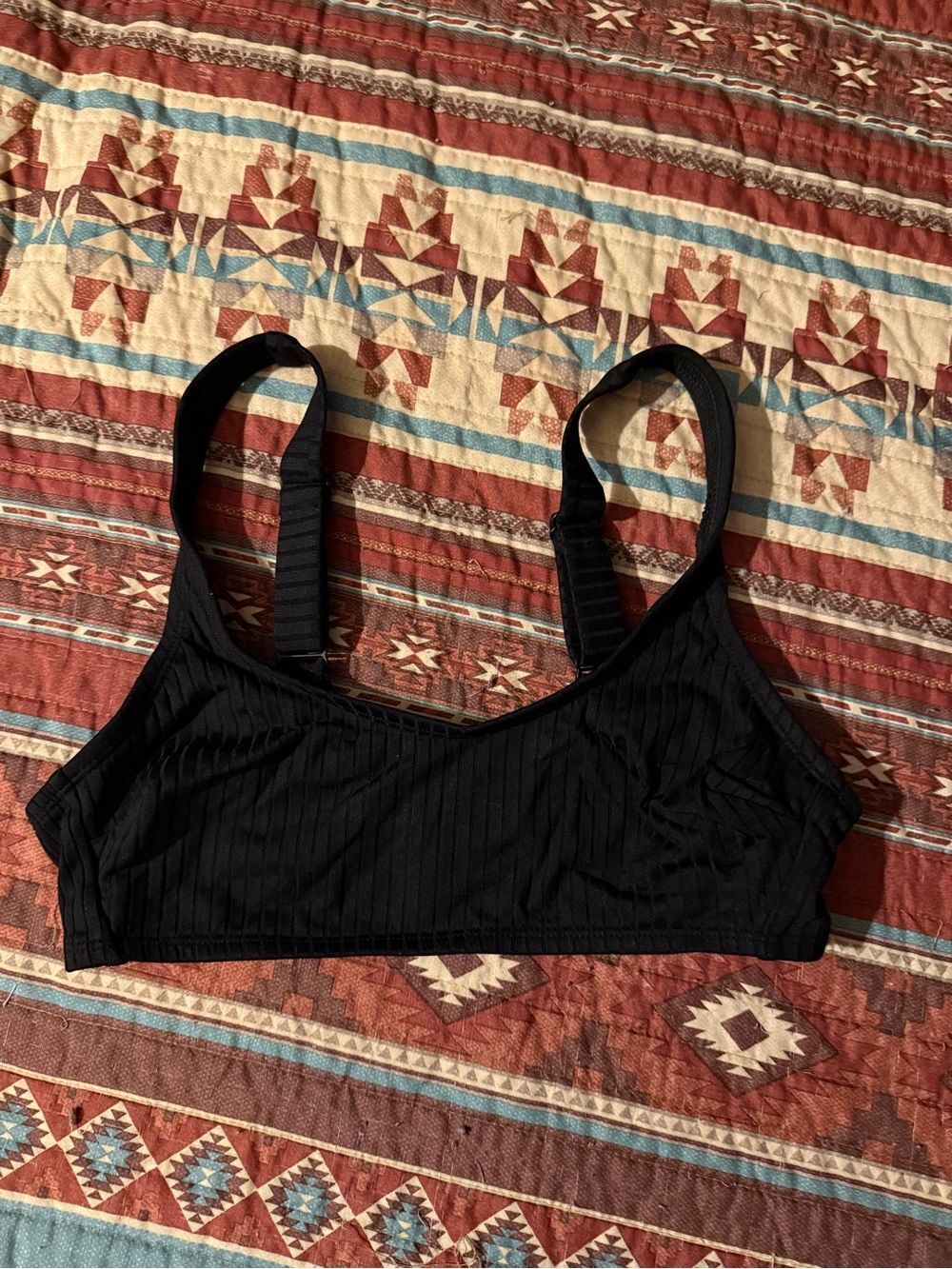 Kona Sol Black Ribbed Bikini Top size small